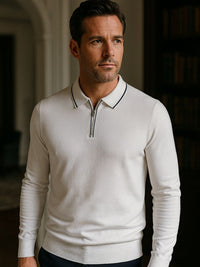 Clive™ | Ivory Long Sleeve Polo