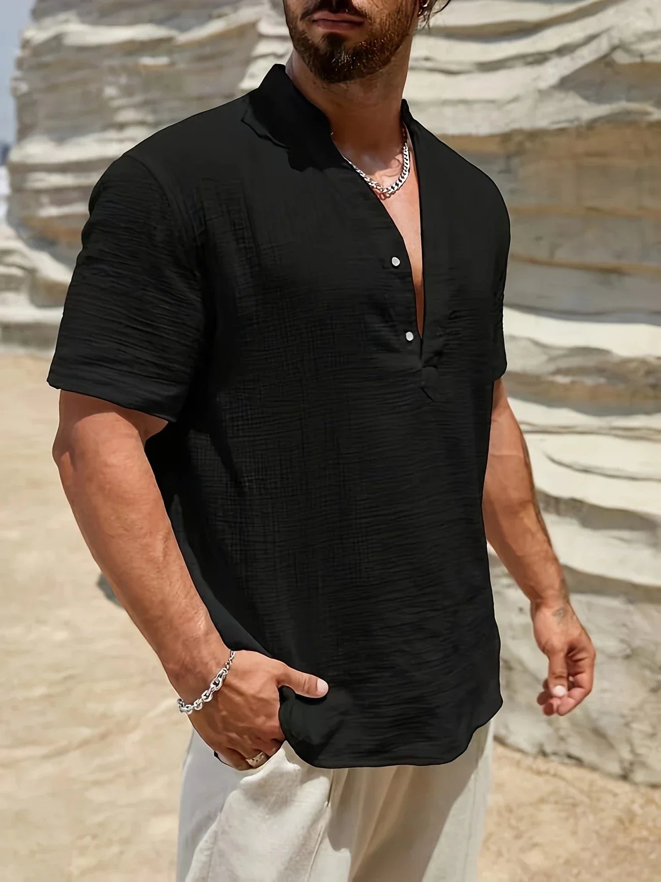 Smith™ – Elegant Summer Shirt With Stand Collar