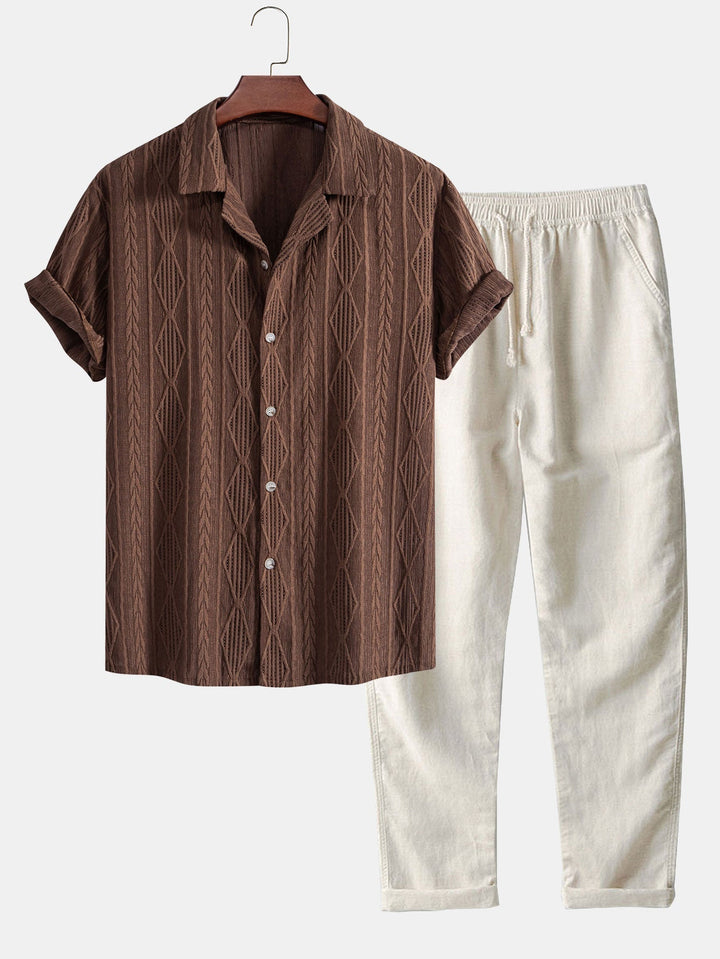 Marston™ | Jacquard Cuban Shirt & Linen Trousers Set