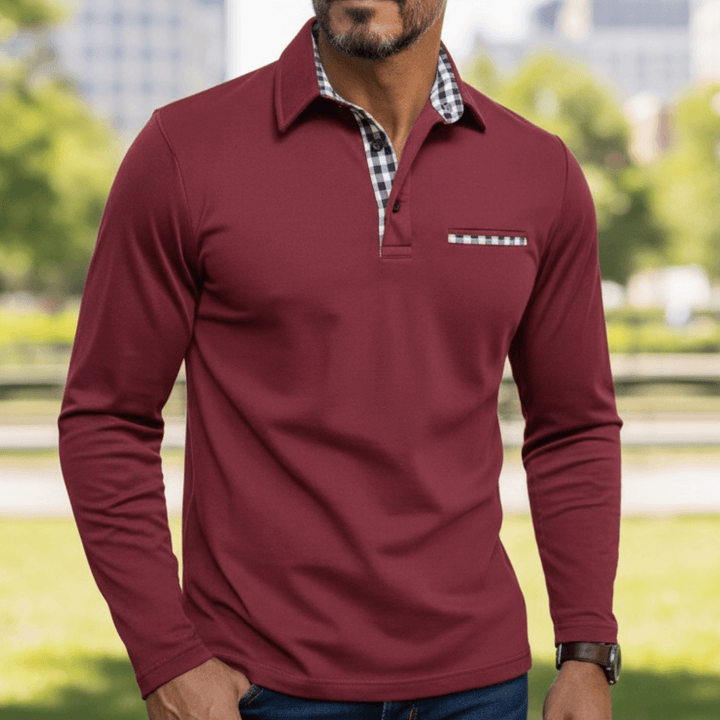 Adrian™ – Long Sleeve Polo Shirt with Check Details
