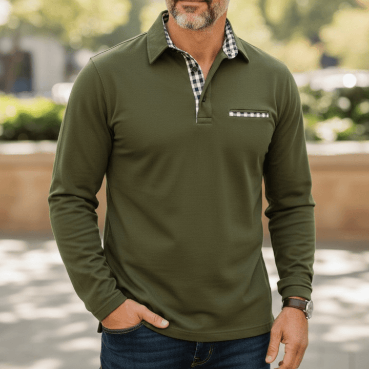 Adrian™ – Long Sleeve Polo Shirt with Check Details
