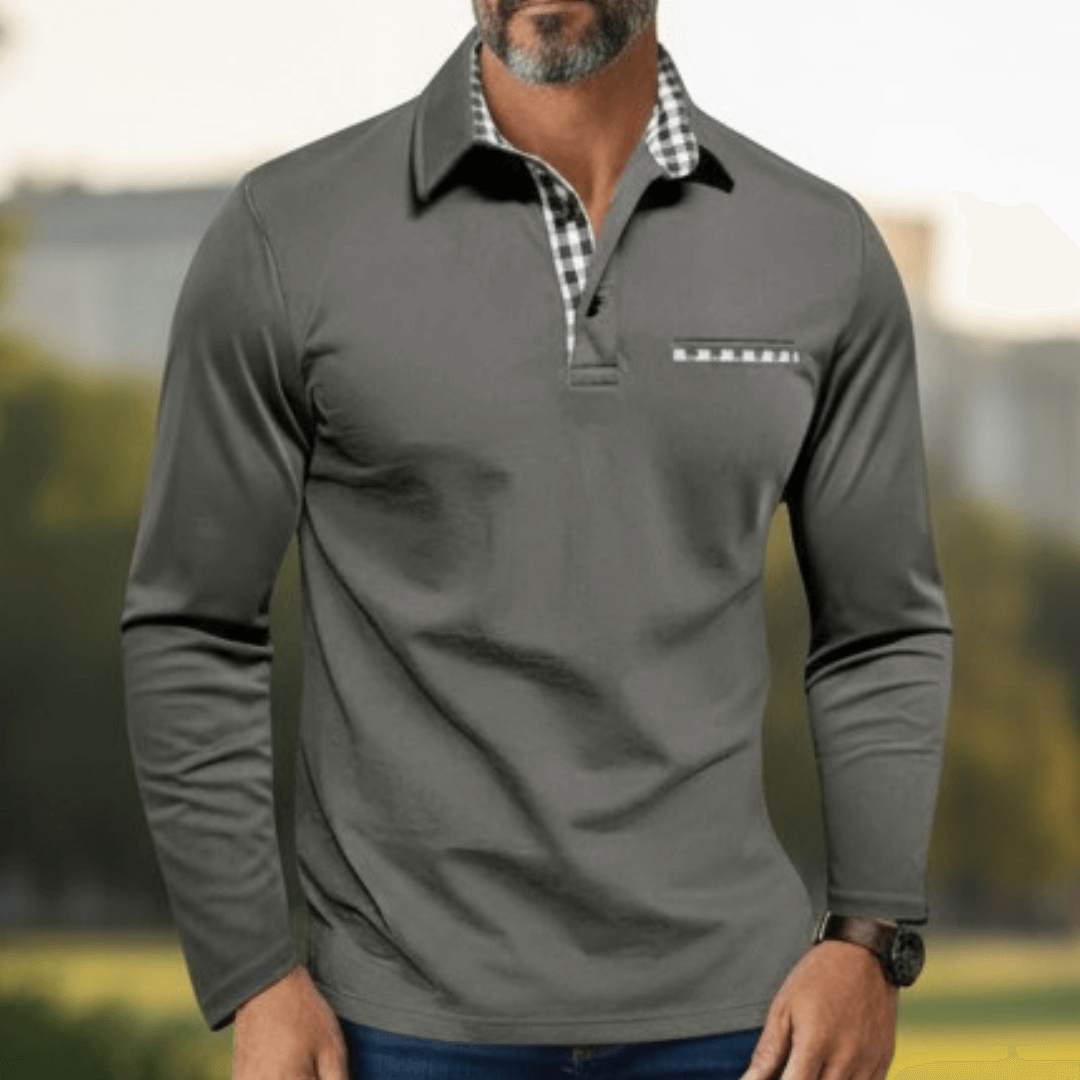 Adrian™ – Long Sleeve Polo Shirt with Check Details