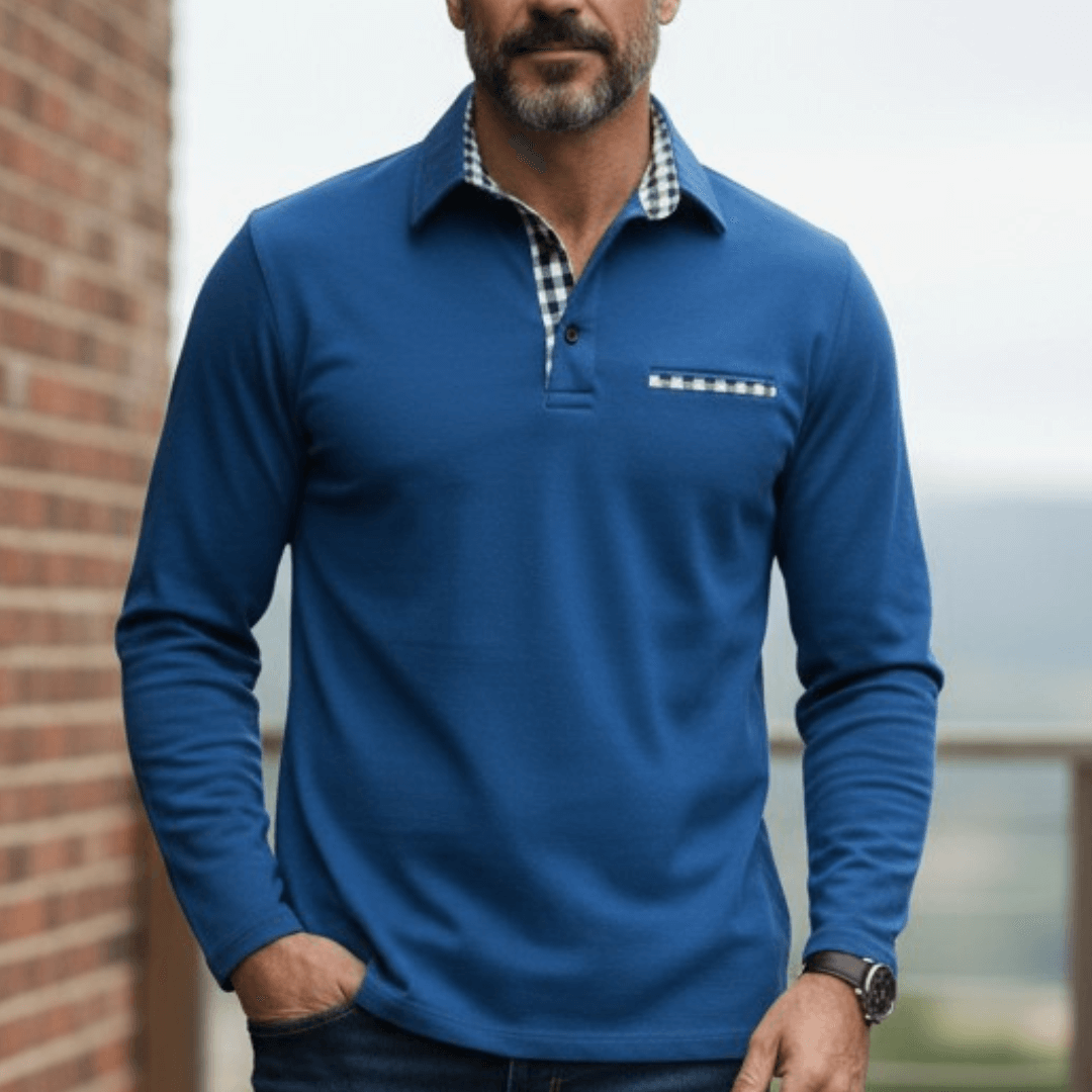 Adrian™ – Long Sleeve Polo Shirt with Check Details