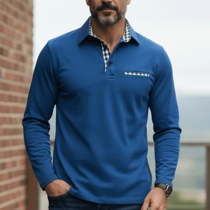 Adrian™ – Long Sleeve Polo Shirt with Check Details