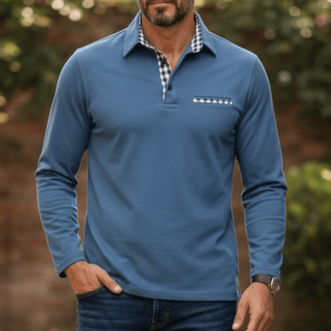 Adrian™ – Long Sleeve Polo Shirt with Check Details