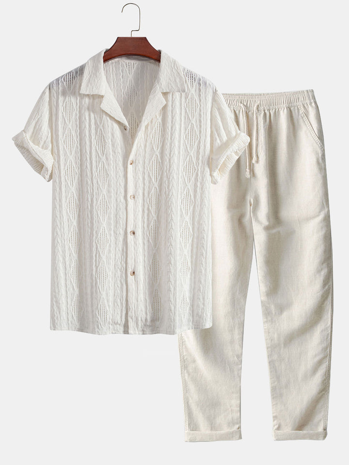 Marston™ | Jacquard Cuban Shirt & Linen Trousers Set