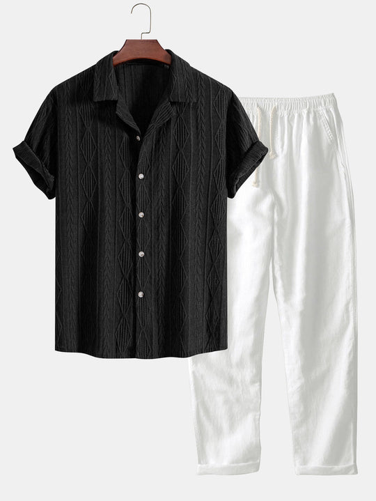 Marston™ | Jacquard Cuban Shirt & Linen Trousers Set