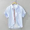 Vincent™ - Refined Stripe Short Sleeve Linen Shirt