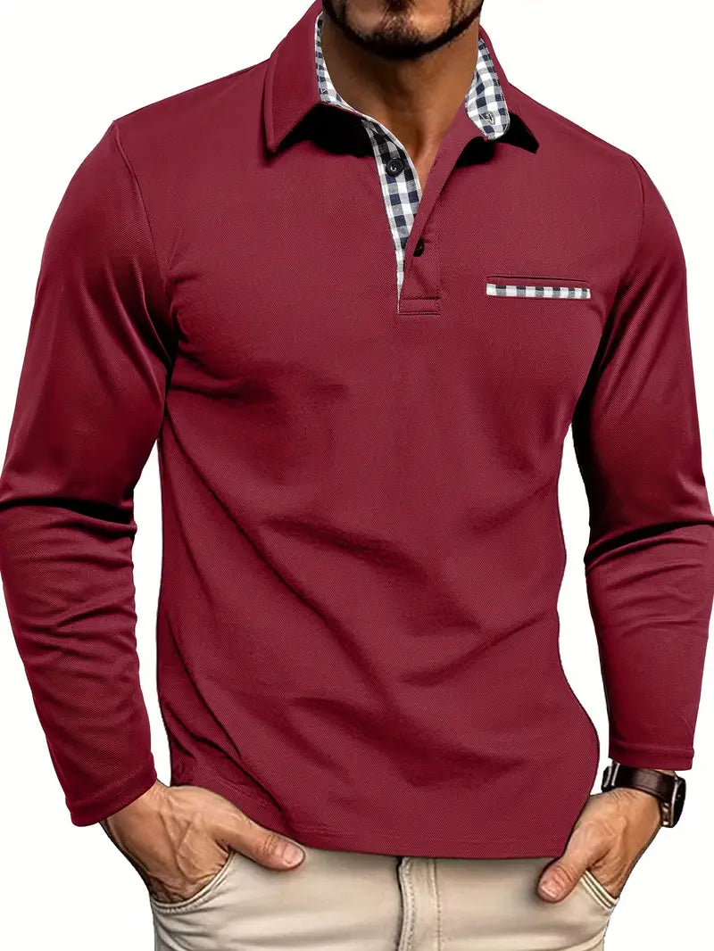 Adrian™ – Long Sleeve Polo Shirt with Check Details